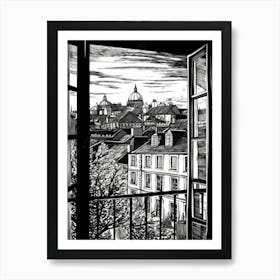 Window View Of Edinburgh Scotland   Black And White Colouring Pages Line Art 2 Art Print