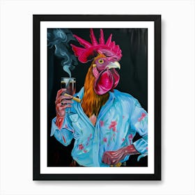 Animal Party: Crumpled Cute Critters with Cocktails and Cigars Rooster 7 Art Print