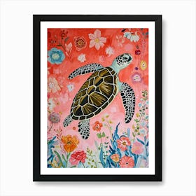 Floral Animal Painting Sea Turtle 1 Art Print