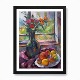 Flower Vase Heather With A Cat 4 Impressionism, Cezanne Style Art Print