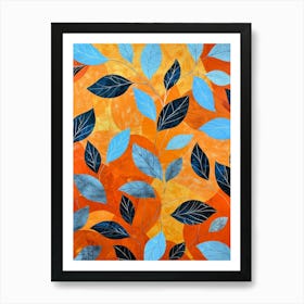 Blue And Orange Leaves 5 Art Print