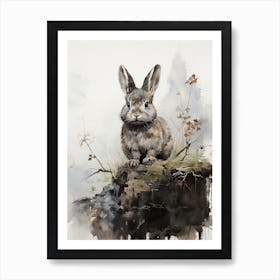 Rabbit, Japanese Brush Painting, Ukiyo E, Minimal 3 Art Print