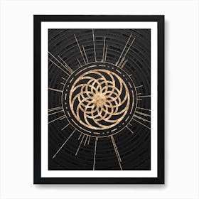 Geometric Glyph Symbol in Gold with Radial Array Lines on Dark Gray n.0062 Art Print
