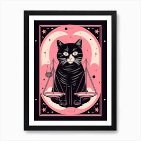 The Justice Tarot Card, Black Cat In Pink 3 Art Print