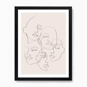 People Faces Line Drawing 1 Art Print