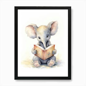 Elephant Painting Reading Watercolour 1 Art Print