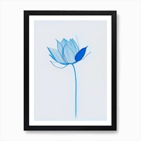 Blue Lotus Minimal Line Drawing 1 Art Print