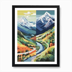 The Alps   Summer Winter Geometric Vector Illustration Art Print