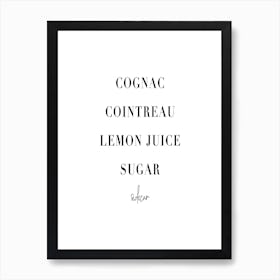 Sidecar Cocktail Recipe Art Print