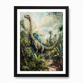 Dinosaur In A Leafy Landscape Painting Art Print