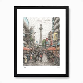 Tokyo Japan Drawing Pencil Style 2 Travel Poster Art Print