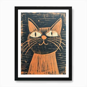 Munchkin Cat Linocut Blockprint 4 Art Print