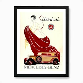 Mercedes, Lady And a Car, Vintage Advertising Poster Art Print