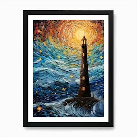 Lighthouse At Night 1 Art Print