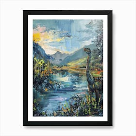 Dinosaur Relaxing By The River Painting Art Print