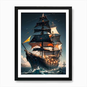 Pirate Ship In The Ocean Art Print