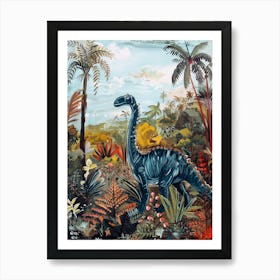 Dinosaur With Tropical Leaves Painting 3 Art Print