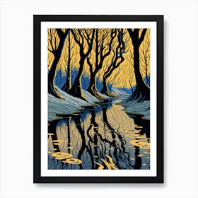 Trees In The Forest Tree River Spring Water Art Print