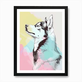 Husky Dog Pastel Line Painting 4 Art Print