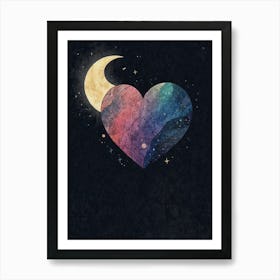 Heart With Moon And Stars Art Print