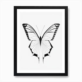 Butterfly Outline Black & White Geometric 1 Art Print