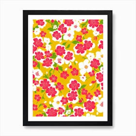Cherry Blossom Floral Print Retro Pattern 1 Flower Art Print