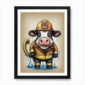 Firefighter Cow 1 Art Print