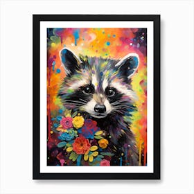 A Baby Raccoon Vibrant Paint Splash 3 Art Print