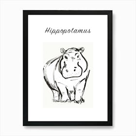 B&W Hippopotamus Poster Art Print