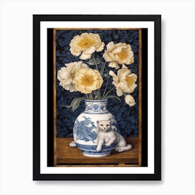 Lisianthus With A Cat 3 William Morris Style Art Print