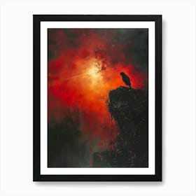 Crow At Sunset, Bichromatic, Surrealism, Impressionism Art Print