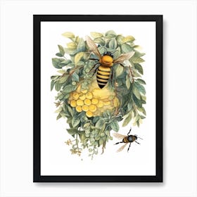 Little Carpenter Bee Beehive Watercolour Illustration 1 Art Print