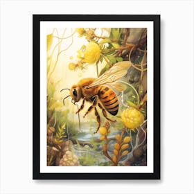 Long Horned Cellophane Bee Beehive Watercolour Illustration 4 Art Print