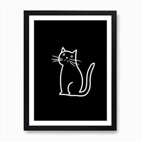 Monochrome Sketch Cat Line Drawing 6 Art Print