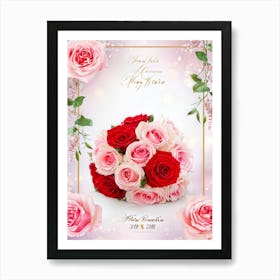 Bouquet Of Vibrant Red And Pink Roses Intertwined With Delicate Babys Breath Cascading As A Lush (3) Art Print