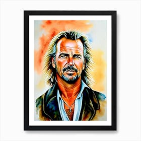 Kevin Costner In Dances With Wolves Watercolor 2 Art Print