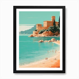 A Drawing Of Sveti Stefan Beach Montenegro Orange Tones 4 Art Print