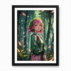 Anime Pixie Girl in Forest 2 Art Print