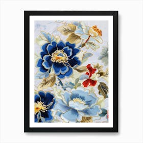 Blue And Red Flowers Art Print