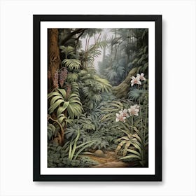 Vintage Jungle Botanical Illustration Vanilla Orchid 1 Art Print