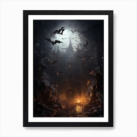 Silhouette Of Bats  Illustration 3 Art Print