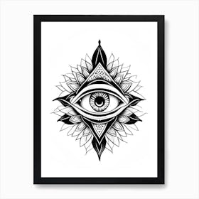 The Ajna Chakra, Symbol, Third Eye Simple Black & White Illustration 2 Art Print