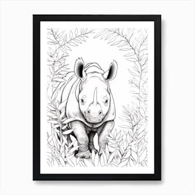 Line Art Jungle Animal Rhinoceros 4 Art Print