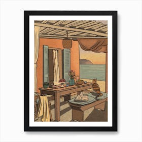 Sunset Beach House Art Print