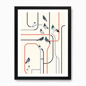 Pigeons On A Train 1 Art Print