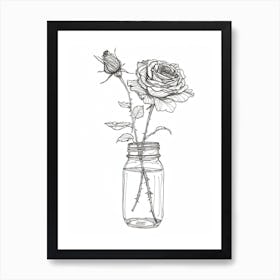 English Rose In A Jar Line Drawing 1 Art Print