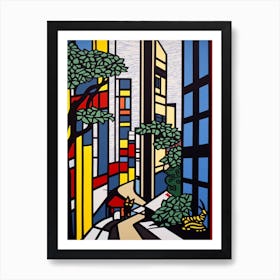 Painting Of Tokyo With A Cat In The Style Of Pop Art, Illustration Style 1 Art Print