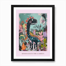 Dinosaur In The Garden Colourful Brushstroke 3 Poster Art Print