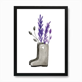 Rain Boots With Lavender Art Print