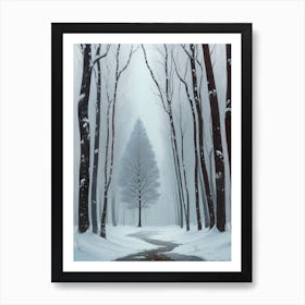 Solitary Tree Standing In A Snowy Forest Art Print